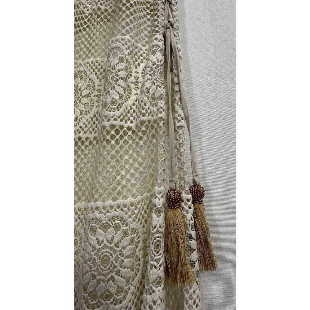 PilyQ Womens Lace Up Side V Neck Open Knit Cover Up Beige SzS Perfect For Beach - Picture 16 of 16